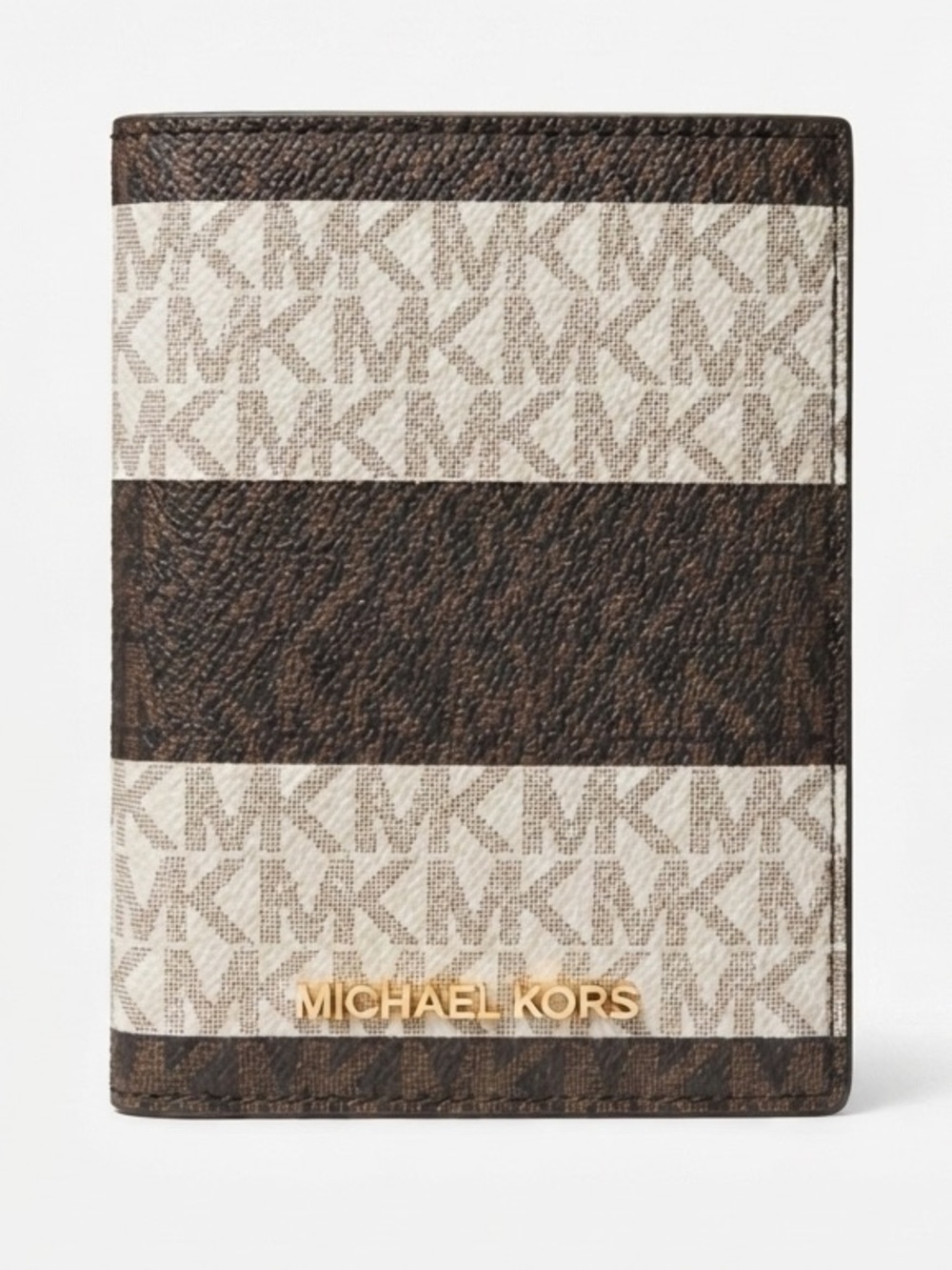 Michael Kors Jet Set Travel MD Logo Striped Passport Case Vanilla Luggage Wallet